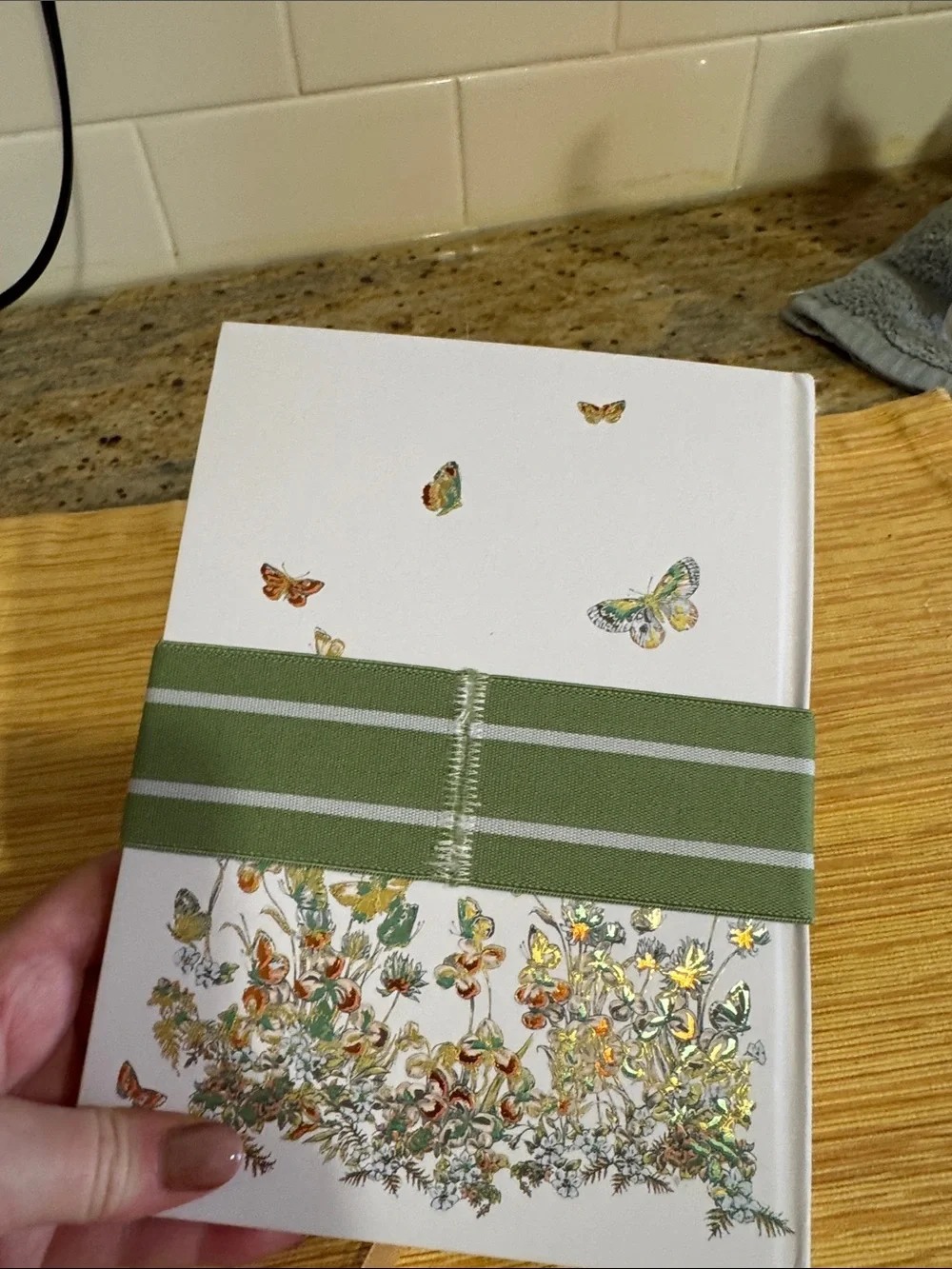Dior Floral Hardcover Notebook — White with Green Band